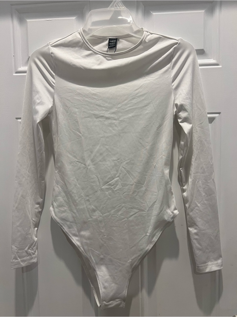 SHEIN Women Long Sleeve One-Piece Bodysuit White Crew Neck New # 944
